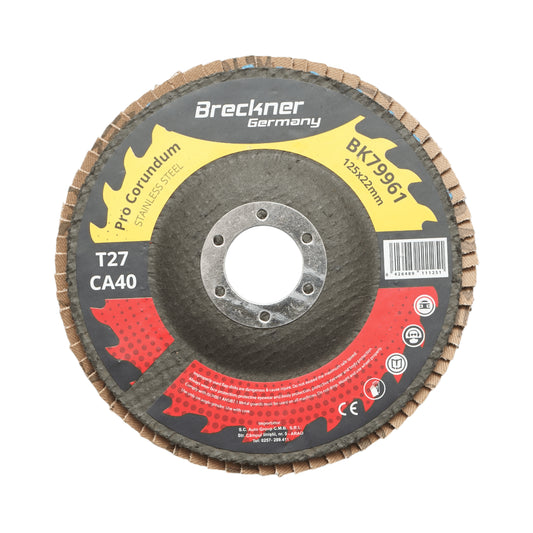 T27 CA40, 125x22mm, T27 kerek csiszolókorong rozsdamentes acél és fém csiszolásához/polírozásához Breckner Germany