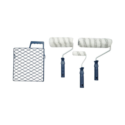 3 részes festőhenger szett poliészter 10cm, 18cm, 25cm, PP nyéllel, műanyag tálcával Breckner Germany