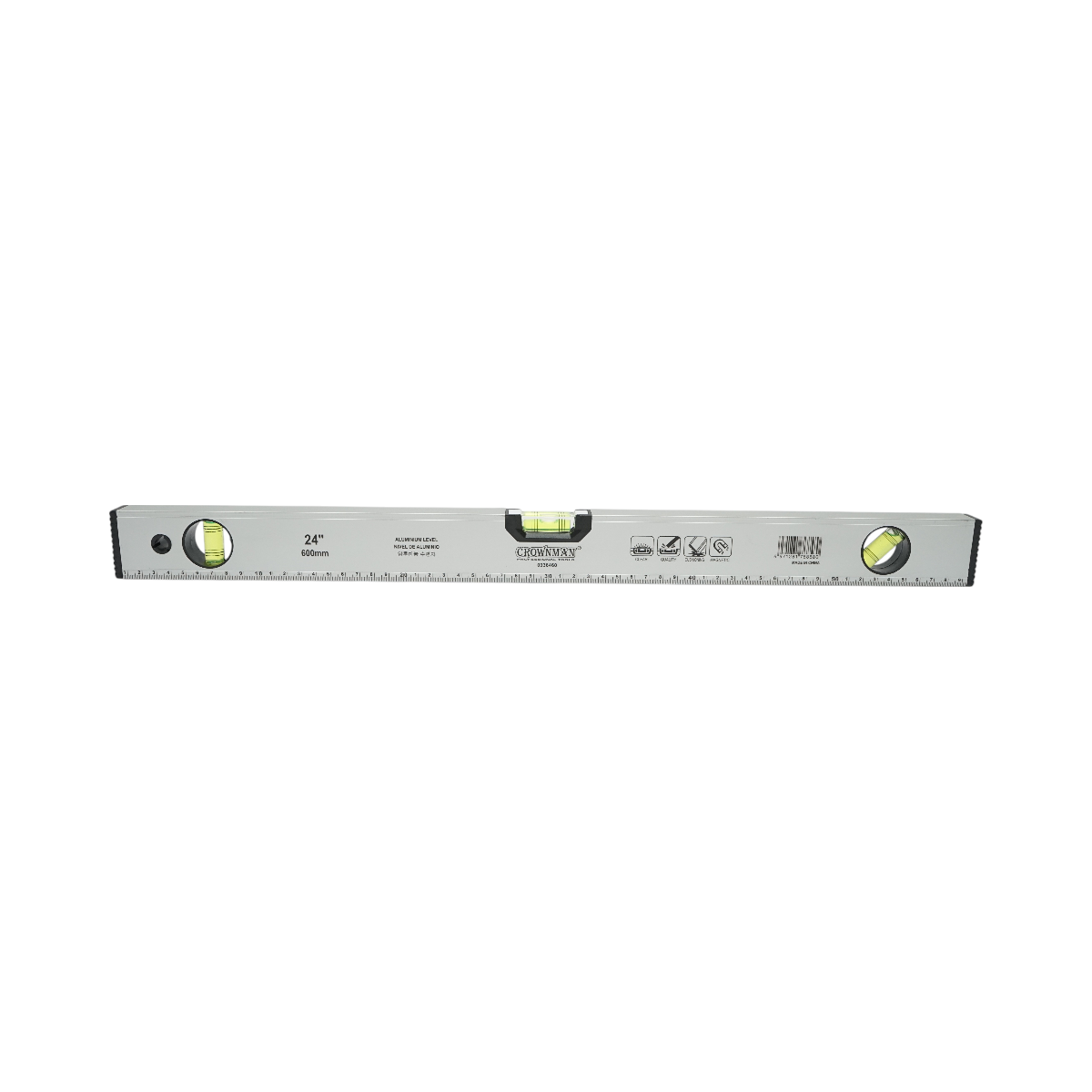 Mágneses alumínium vízmérték 600mm, 3 vízmérték, 0-60cm-es vonalzó Crownman