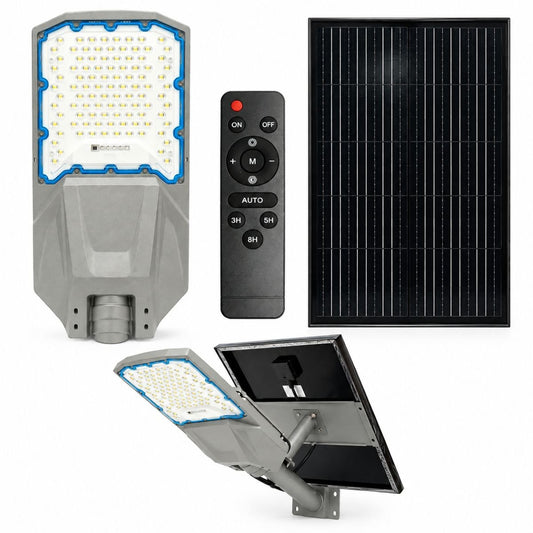 Napelemes LED közvilágítási lámpa 500W 50W-os napelem panellel, LiFePO4 55000mAh akkumulátor, távirányító és rögzítési konzollal Breckner Germany