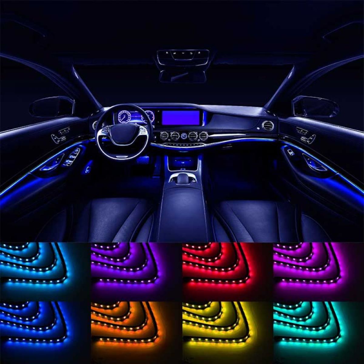 LED szalag autós környezeti fények 12V távirányítóval, zenei vezérléssel 4x267mm RGB Breckner Germany