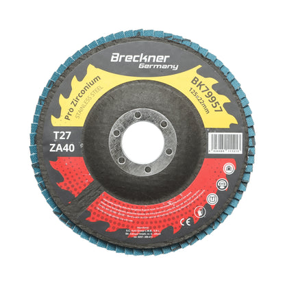 Cirkónium-dioxid csiszolókorong T27 ZA40, 125x22mm fém és rozsdamentes acél csiszolásához/polírozásához Breckner Germany