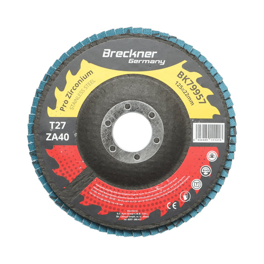 Cirkónium-dioxid csiszolókorong T27 ZA40, 125x22mm fém és rozsdamentes acél csiszolásához/polírozásához Breckner Germany