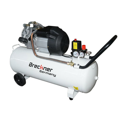 100 literes légkompresszor, 2,2 kW/3 LE V-twin motor, maximális nyomás 8 bar, légbeömlési térfogat 425 l/perc Breckner Germany