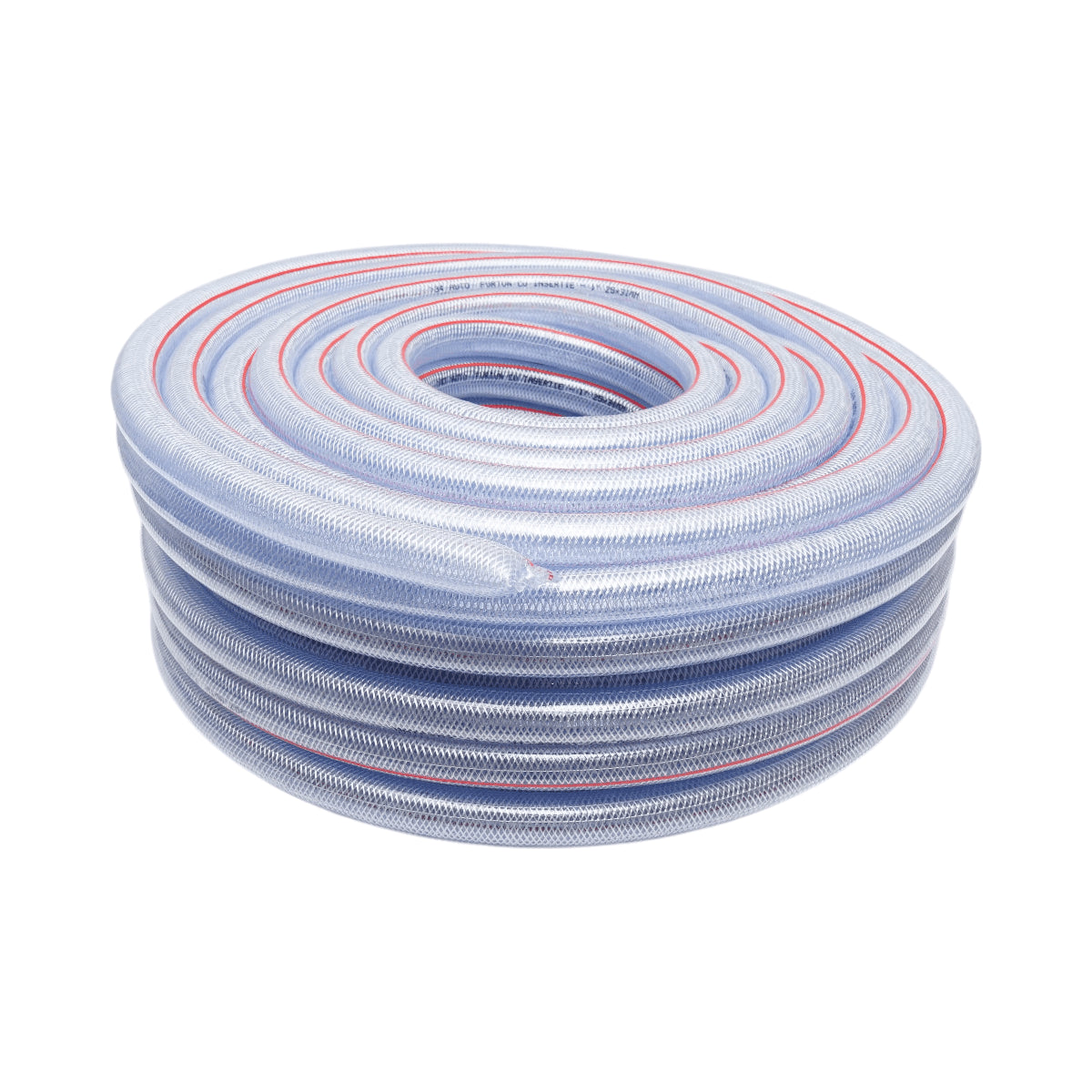 Átlátszó PVC kerti tömlő, slag, 1 inch (25mm), PN5 bar, 25x31mm fonott textilbetéttel 50m/tekercs INTENZÍV HASZNÁLAT