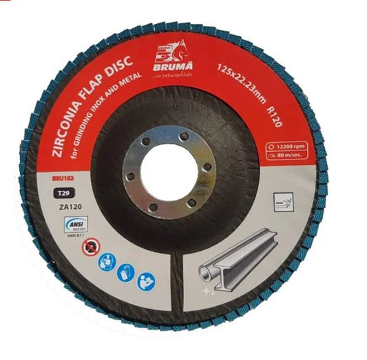 T29 R120 cirkónium-dioxid csiszolókorong, 125x22.23mm fém és rozsdamentes acél csiszolásához/polírozásához