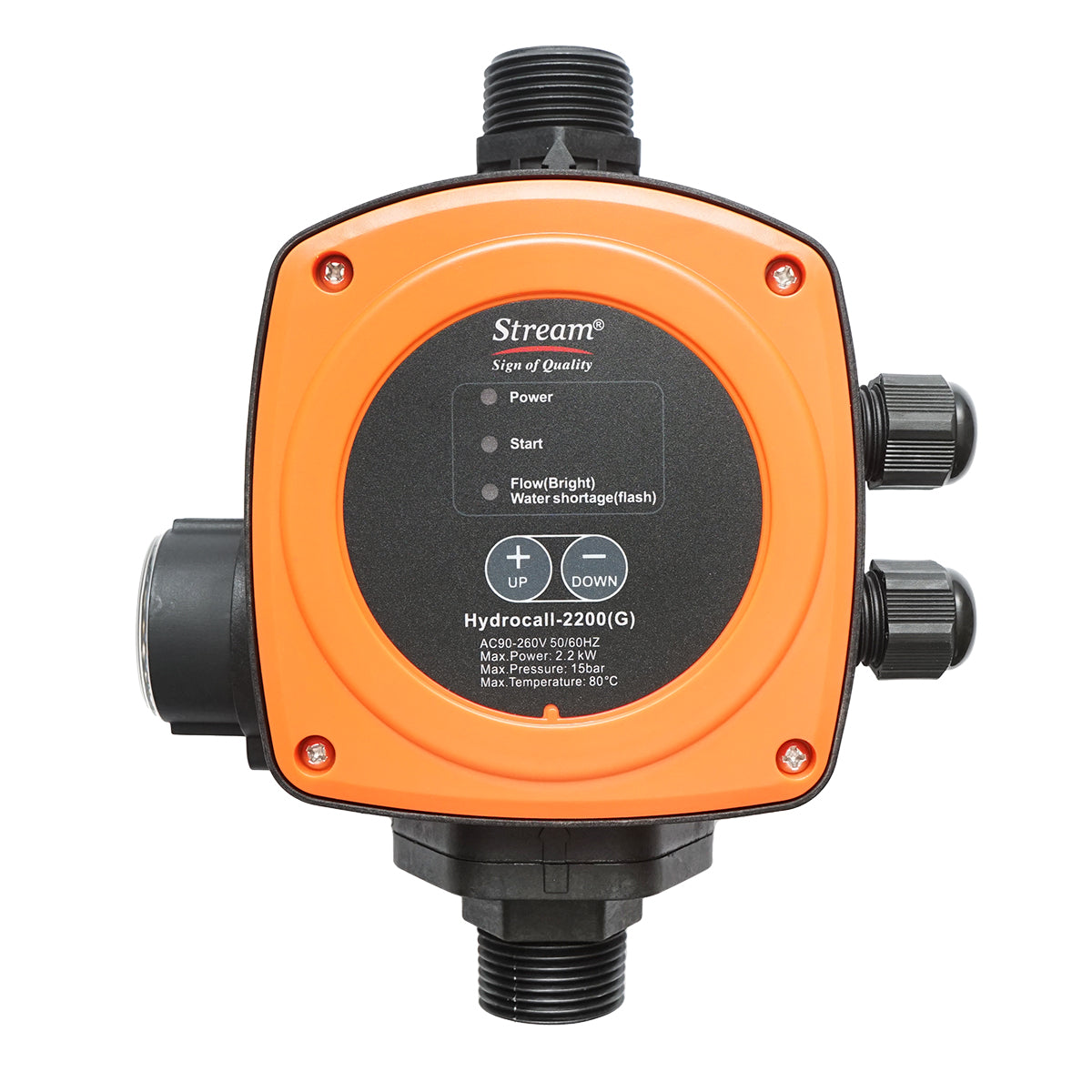 Automatikus elektronikus nyomáskapcsoló nyomásmérővel 2,2KW, 220V vízszivattyúhoz, kézzel állítható nyomás max. 15 bar HYDROCALL-2200G