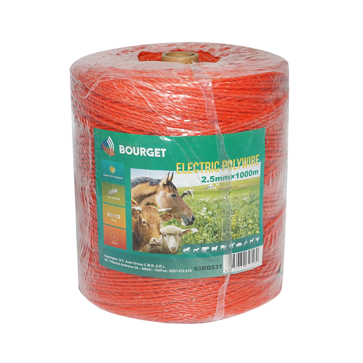Narancssárga drót orsó 2.5mm 3x0.15mm SS, 1000m elektromos kerítés, ellenállás 15 Ohm Bourget