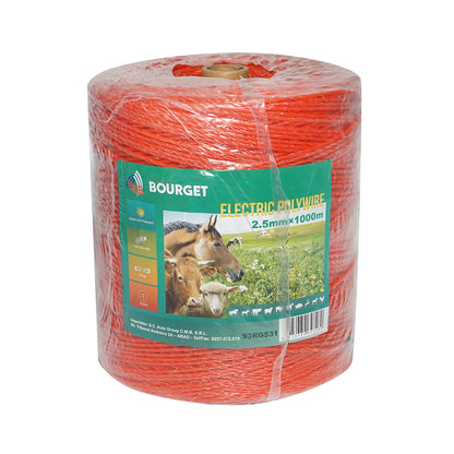 Narancssárga drót orsó 2.5mm 3x0.15mm SS, 1000m elektromos kerítés, ellenállás 15 Ohm Bourget
