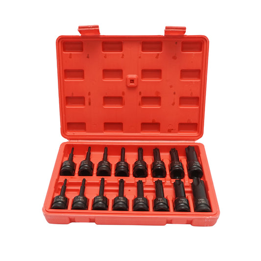 T20-T100 Torx ütvecsavaros dugókulcs-készlet, négyzet alakú 1/2 hüvelyk 16 darab