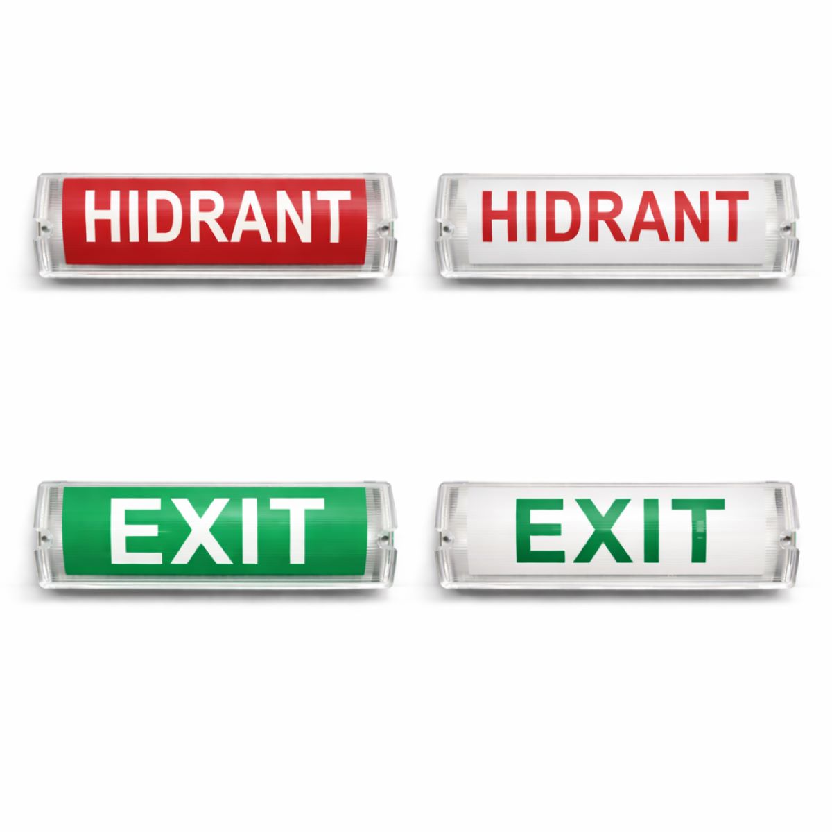EXIT HIDRANT LED jelzőlámpa 220V, 8W, 1200mAh akkumulátor, 3 órás üzemidő, felületre szerelhető, 4 piktogram tartozék IP65