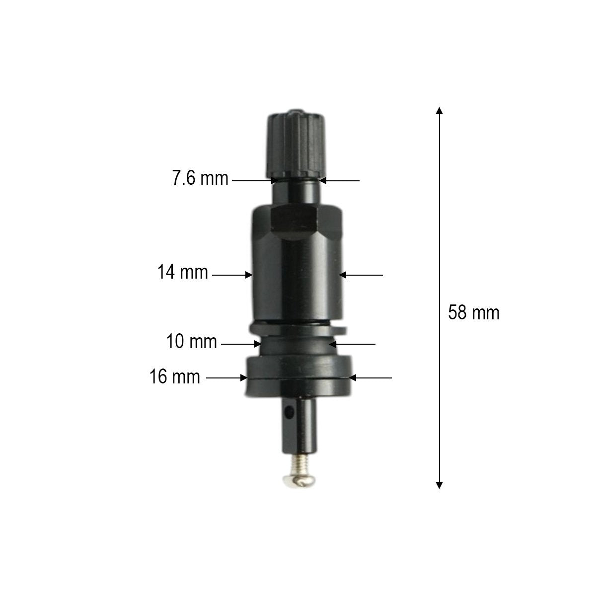 Fekete tubeless kerékszelepe 58mm TPMS-03 szenzor kompatibilis
