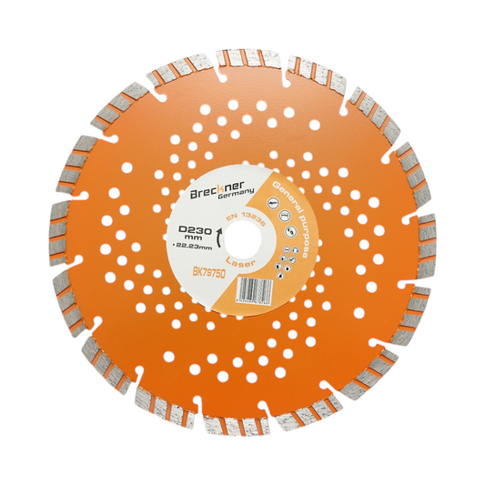 Turbo szegmentált gyémánttárcsa 230x22.23mm, szegmens 10mm vasbetonhoz, járdalapokhoz, betonblokkokhoz, betonblokkokhoz, kemény kőhöz Breckner Germany
