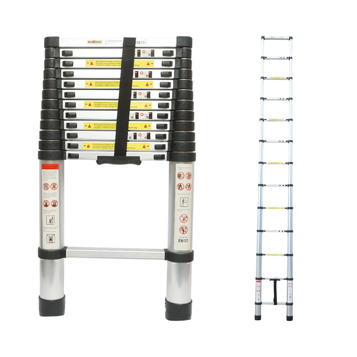 Alumínium teleszkópos létra 3,8m, 13 csúszásmentes lépcsőfok, maximális terhelés 150Kg Crownman