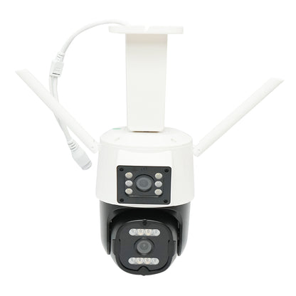 6MP kettős objektíves megfigyelő kamera, P2P WIFI 2.4G 1080P, PTZ mozgásérzékelővel, emberérzékeléssel és iCSee alkalmazással.