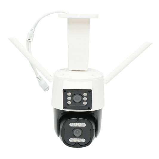 6MP kettős objektíves megfigyelő kamera, P2P WIFI 2.4G 1080P, PTZ mozgásérzékelővel, emberérzékeléssel és iCSee alkalmazással.