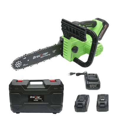 Professzionális elektromos láncfűrész 2 darab 20V, 4Ah Li-ion akkumulátorral, brushless motor, LED digitális kijelző, 12 inch (300mm) lánc Breckner Germany