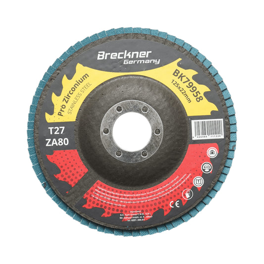 Cirkónium-dioxid csiszolókorong T27 ZA80, 125x22mm fém és rozsdamentes acél csiszolásához/polírozásához Breckner Germany