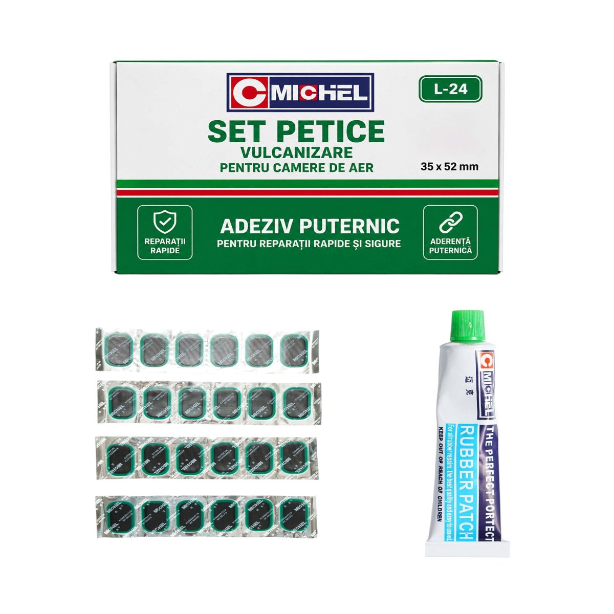 24 darabos ovális gumifolt szett 35x52mm + 1 db 20ml ragasztó tubus légumlőkhöz L-24 Michel
