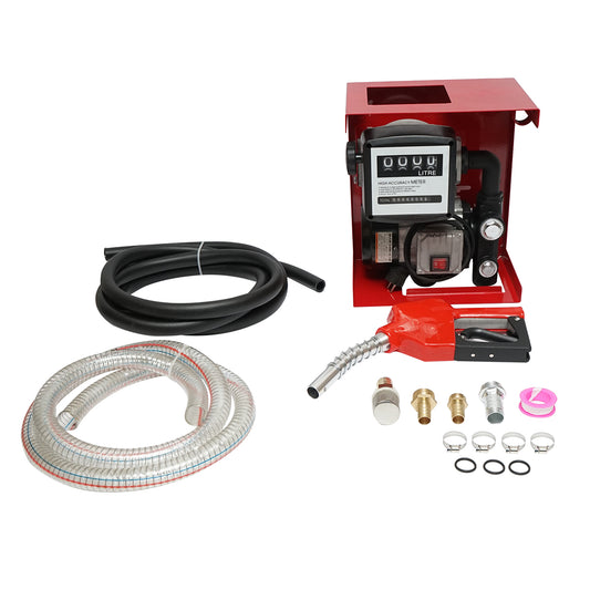 220V 550W-os dízelüzemanyag-szivattyú készlet mérőórával, 1,5m szívótömlővel, 4m átemelőtömlővel és Breckner Germany szórópisztollyal.