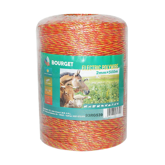 Sárga-piros drót 2mm 6x0.16mm SS, 500m elektromos kerítés, ellenállás 5.5 Ohm Bourget