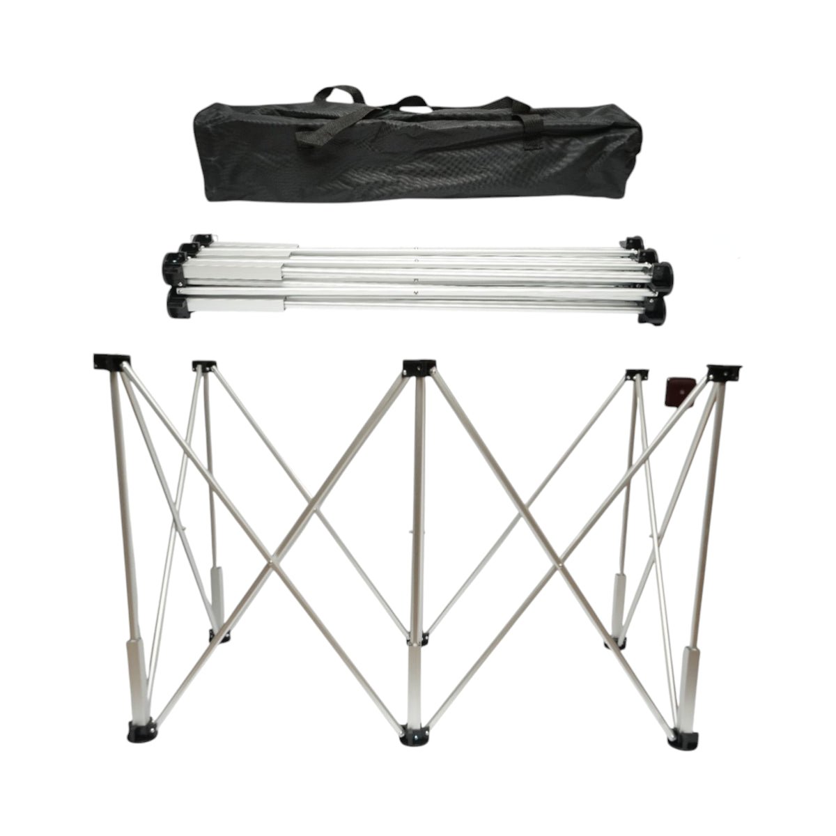 Összecsukható harmonika munkaasztal 6 lábbal, alumínium vázzal 116x61x72cm
