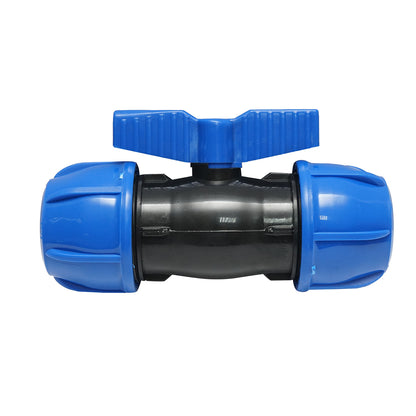 PEHD tömörített golyós golyóscsap HDPE D63x63mm, PN16 öntözőrendszerekhez