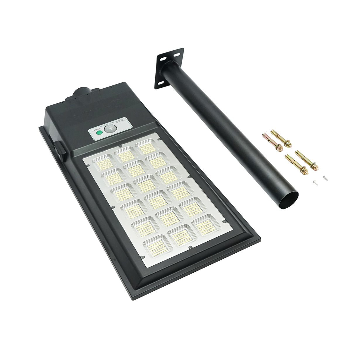 Napelemes LED utcai utcai lámpa 150W, 6500K, IP65, 15W-os napelemmel, LiFePO4 18Ah akkumulátorral, mozgásérzékelővel és oszlopra szerelhető Breckner Germany