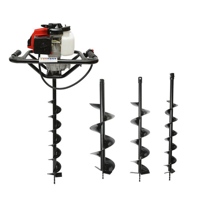 2-ütemű benzinmotoros földfúró 2,8 LE, 52 cm3, 3 fúróval 100 mm, 150 mm, 200 mm THOR