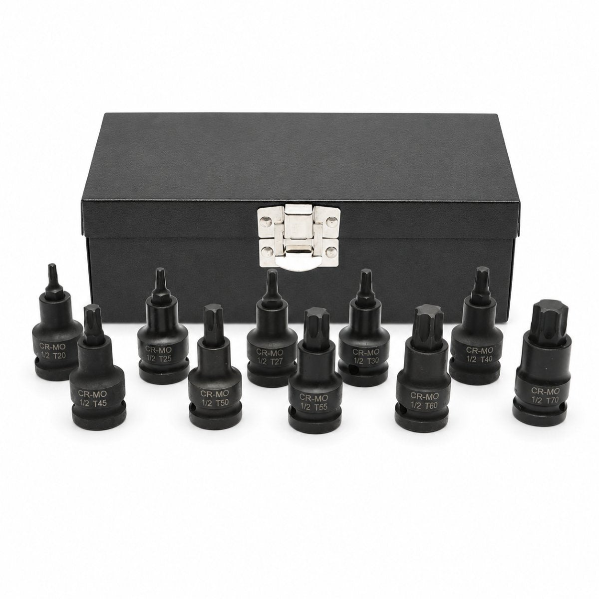 Breckner Germany 10 részes ütvecsavarozó bitkészlet Torx bitekkel, T20–T70, 1/2”, Cr-Mo