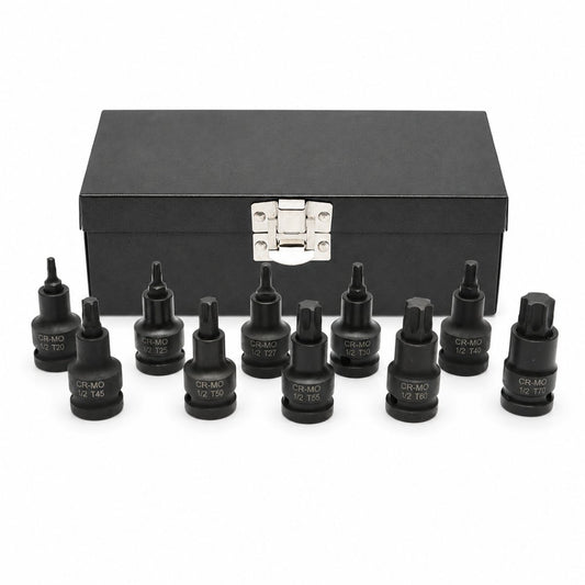 Breckner Germany 10 részes ütvecsavarozó bitkészlet Torx bitekkel, T20–T70, 1/2”, Cr-Mo