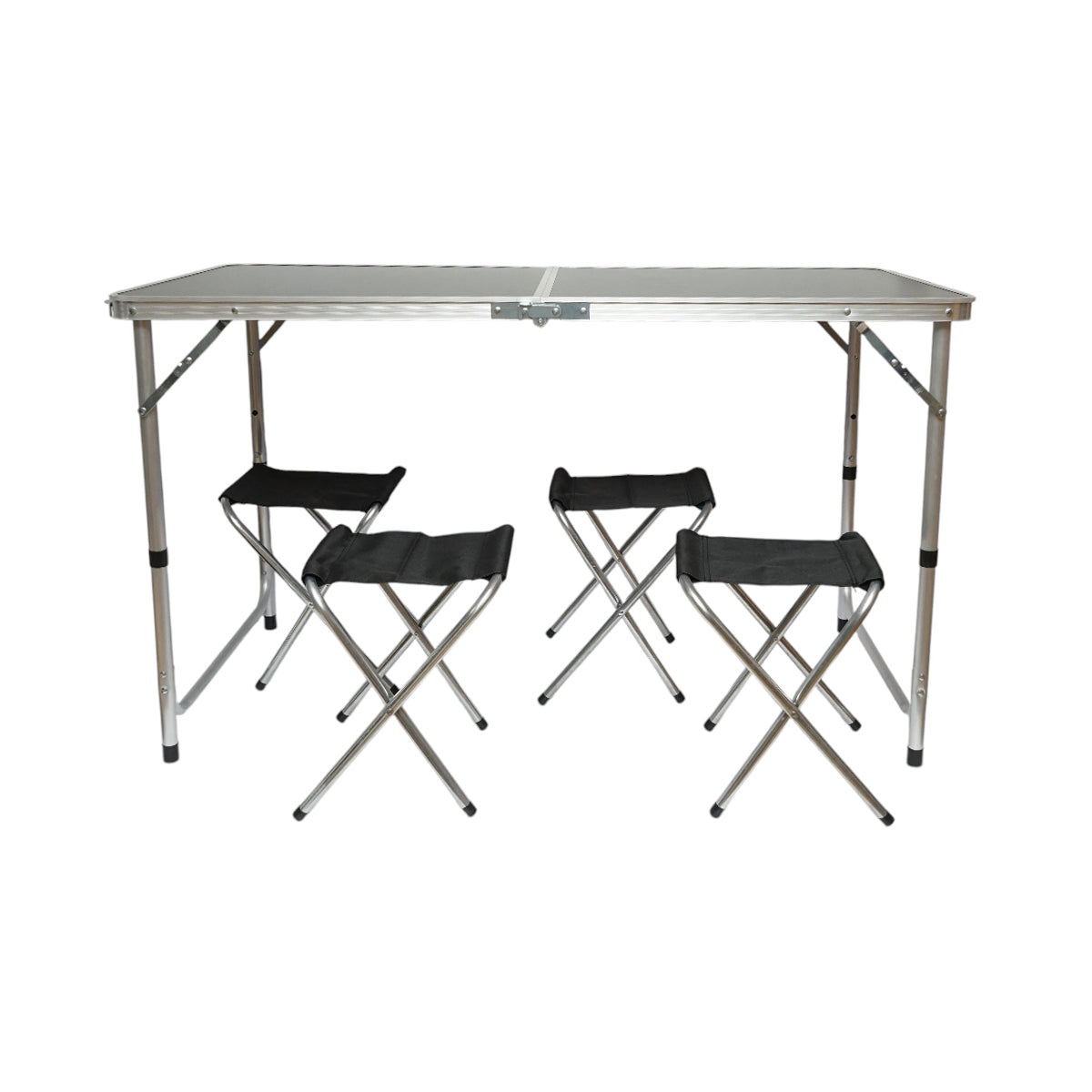 Összecsukható camping asztal szett 4 alumínium székkel, hordozható bőrönd típusú, magasságban állítható 120x60cm Breckner Germany
