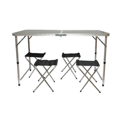 Összecsukható camping asztal szett 4 alumínium székkel, hordozható bőrönd típusú, magasságban állítható 120x60cm Breckner Germany