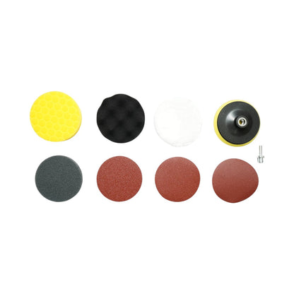125mm Velcro csiszolási és polírozási készlet, polírozó szivacs, gyapjú pad, csiszolópad, csiszolókorongok P80, P120, P180, M14 adapter szöglcsiszolóhoz és fúrógéphez 9 részes Breckner Germany