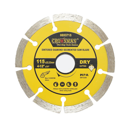 Gyémánt szegmentált tárcsa 115x22.23mm, max. fordulatszám 13300rpm, száraz vágás betonhoz, kőhöz, gránithoz, márványhoz Crownman