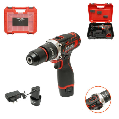 Ütvefúró-csavarbehajtó, 2 akkumulátor 12V, 1.5Ah Li-ion, LED, 25Nm, 10mm tokmány, 0-400/1500rpm Breckner Germany
