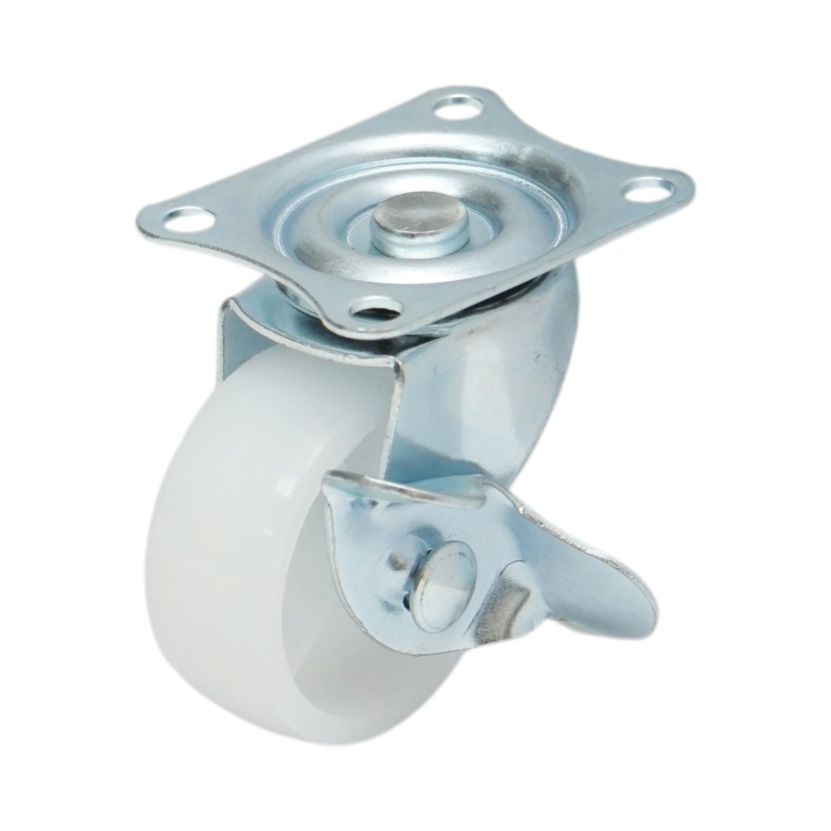 Forgó kerék 40x17mm fékezéssel, fehér polipropilén, acél lemez 45x38mm 20kg