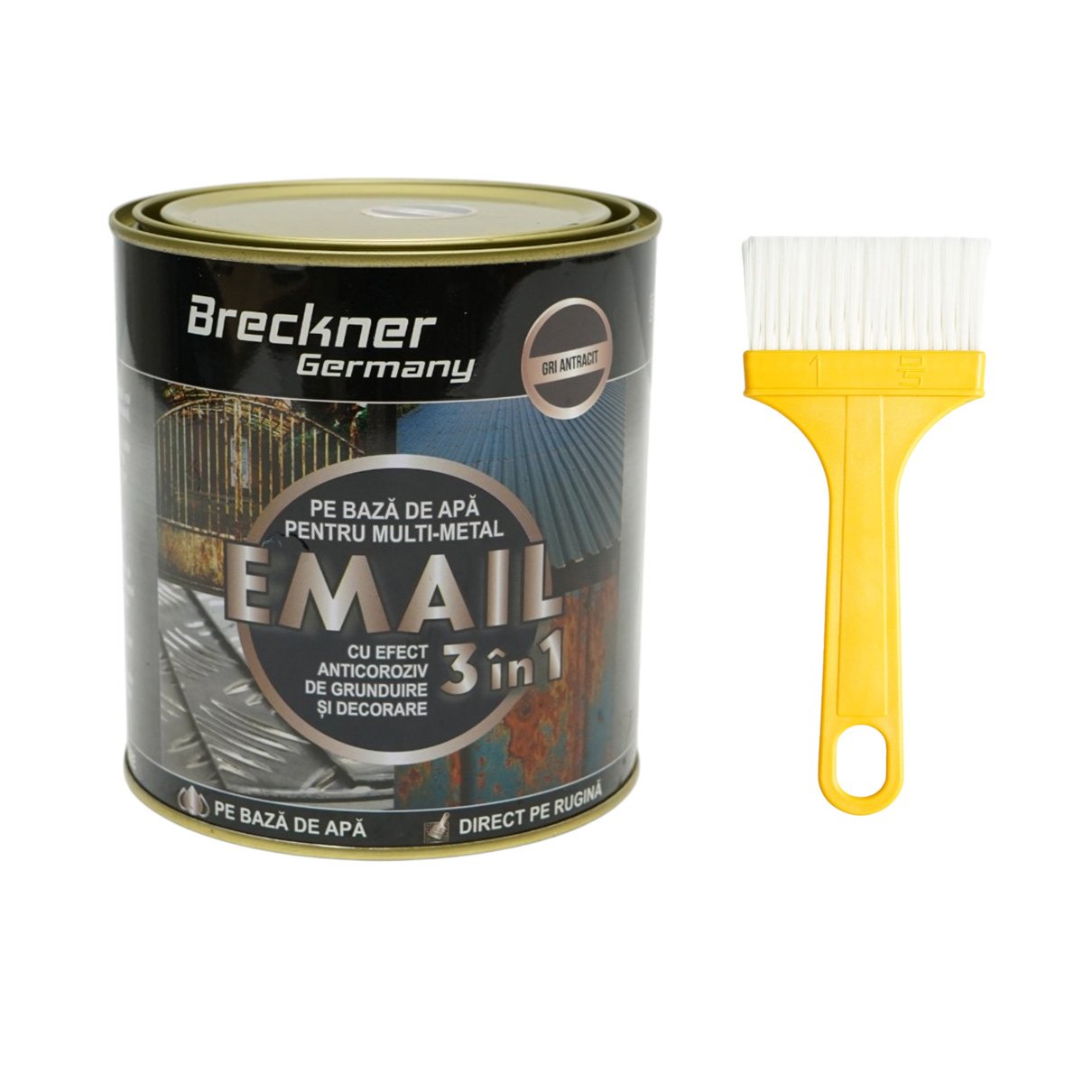 Breckner Germany 3 az 1-ben rozsdagátló email festék antracit szürke RAL 7016 fémhez 750g, közvetlenül a rozsdára, vízalapú
