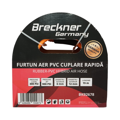 Breckner Germany 15m PVC professzionális kompresszoros légtömlő univerzális gyorscsatlakozóval