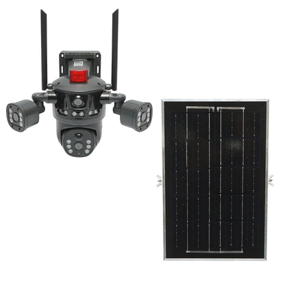 Ai megfigyelő kamera 4G, WIFI 2.4GHz 4 lencsével, 8W napelemmel, 360 PTZ forgó, emberérzékelés, infravörös, riasztás és alkalmazás V380 Pro