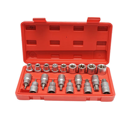 E-Torx E10-E24 E-Torx E10-E24 csőkulcskészlet, T20-T70 torx bitek, négyzet alakú 1/2 hüvelyk 19 db.