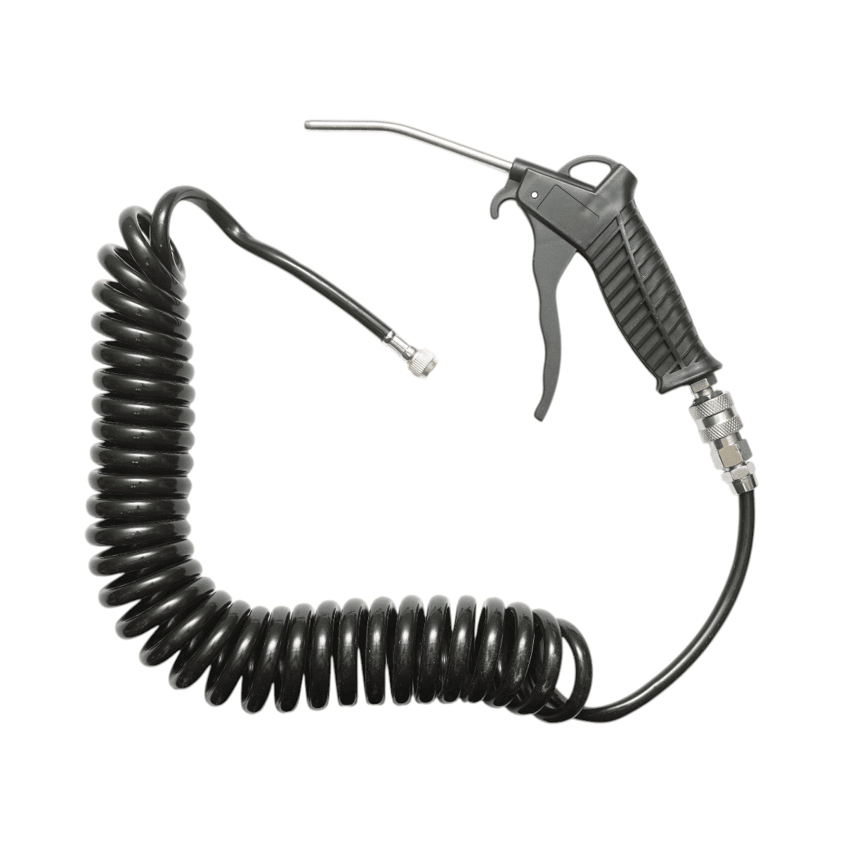 Sűrített levegős fúvóka 120 mm-es fúvókával, 5 m spiráltömlővel és 1/4"-os gyorscsatlakozóval.