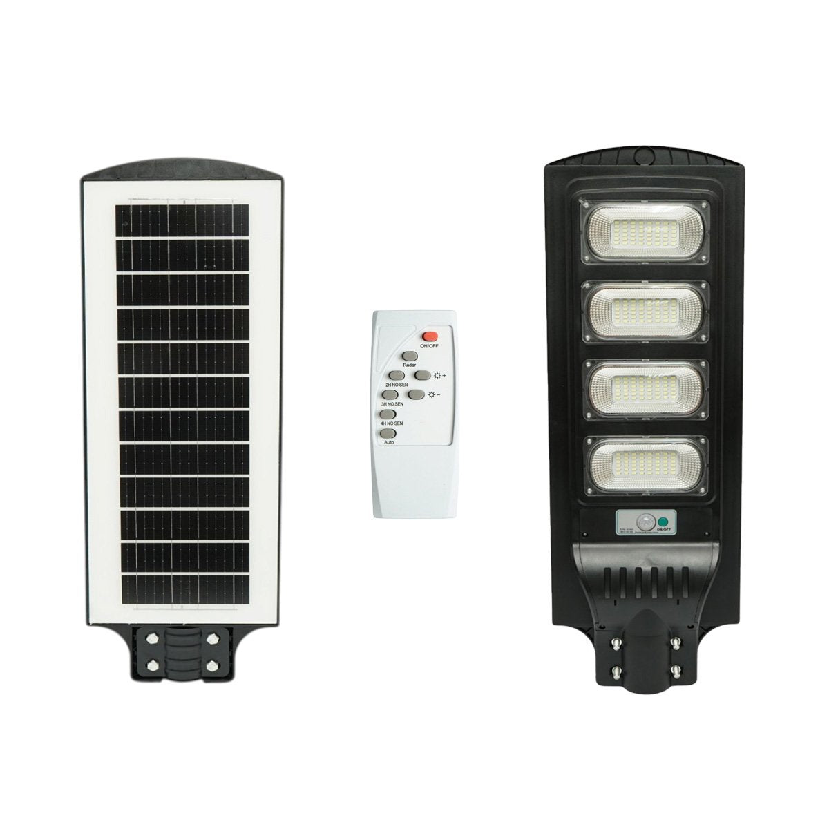 Napelemes LED közvilágítási lámpa 300W 18W-os napelem panellel, 16000mAh akkumulátor, mozgásérzékelő, távirányító, oszlopra szerelhető IP65 Breckner Germany
