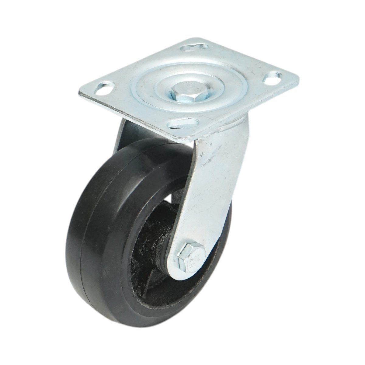 Ipari forgókerék 125x50mm fék nélkül, fekete tömör gumi, acél lemez 115x100mm 130kg