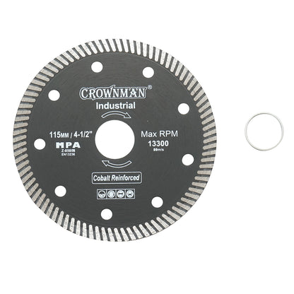 Turbo gyémánt vágótárcsa 115x22.23x1.35mm, max. fordulatszám 13300rpm, nedves/száraz vágás kő, Crownman kerámia csempe vágására