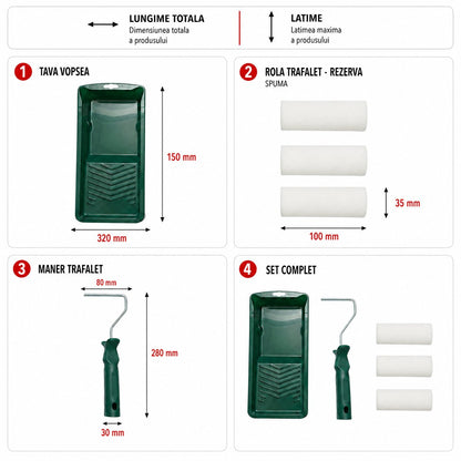 Mini festőhenger szett 3 darab szivacs henger 10cm, PP nyél, festékpálca, tartalék pálca 6 darab Breckner Germany