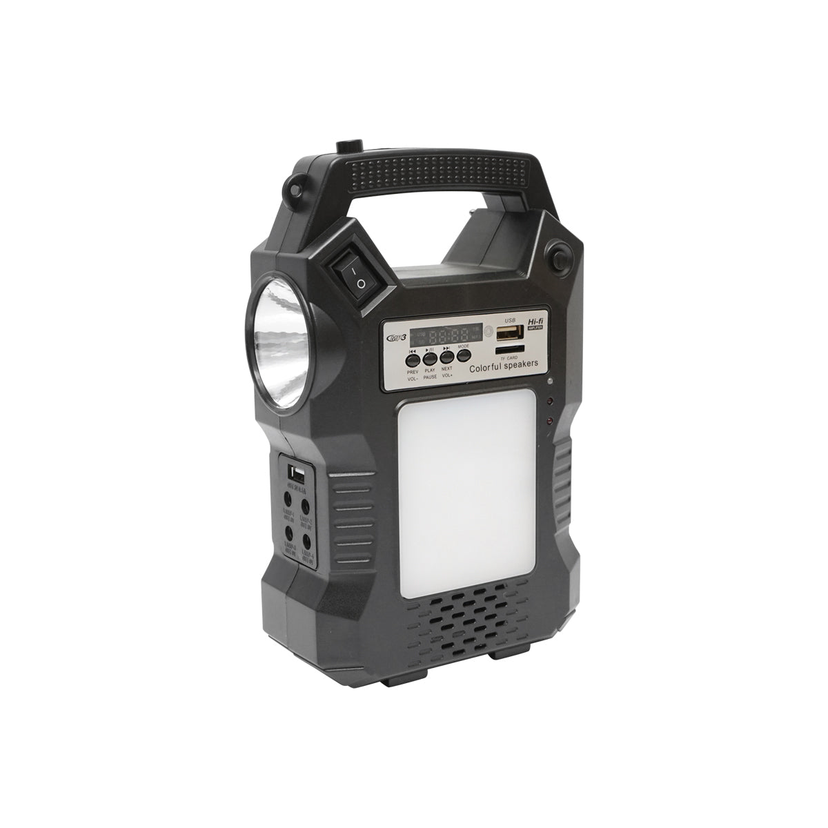 Hordozható LED világító készlet 3 izzóval/projektorral, FM rádióval, napelemes távirányítóval és 6V, 3 Ah akkumulátorral halászathoz, kempingezéshez GD-8060