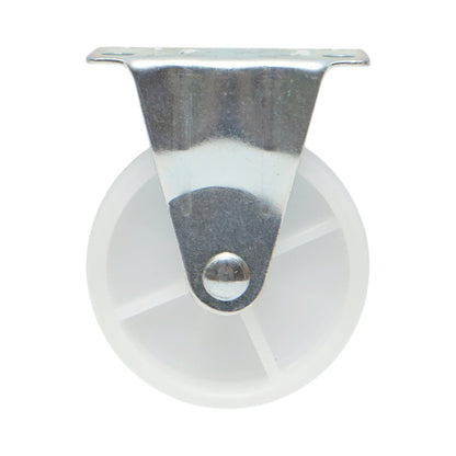 Rögzített kerék 73x25mm fék nélkül, fehér polipropilén, acél lemez 70x44mm 45kg