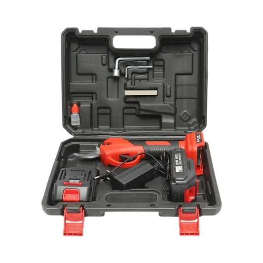 Breckner Germany 36V elektromos kerti olló 2 db 1.5Ah Li-Ion akkumulátorral, 100W, vágási átmérő 0-25mm, biztonsági gomb