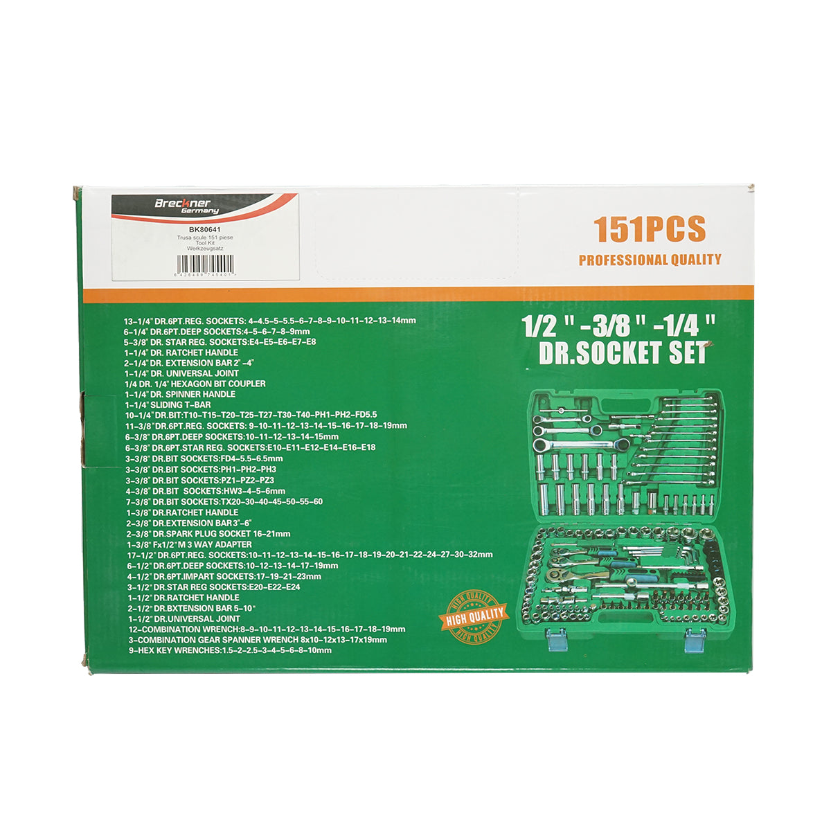 Kombikulcskészlet, csővázas, fix, torx, racsnis meghajtású 151 darab Breckner Germany